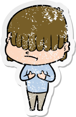 Bir insan tarafından çizilmiş dağınık saçlı bir çizgi film çocuğunun sıkıntılı çıkartması.