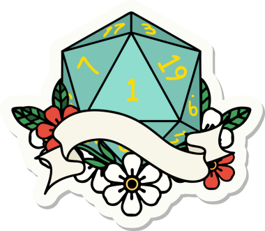 Bir insan tarafından çizilmiş doğal bir d20 zar etiketi.