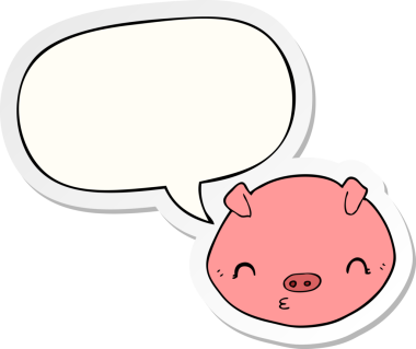 Bir insan tarafından çizilmiş konuşma balonu çıkartmalı çizgi film domuzu.