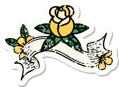 Bir insan tarafından çizilmiş tek bir gülün bayrağını taşıyan eski bir etiket.