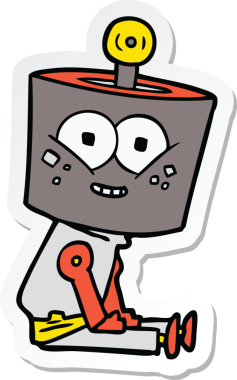 Bir insan tarafından çizilmiş mutlu çizgi film robotunun çıkartması.