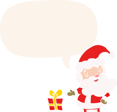 Bir insan tarafından çizilmiş eski tarz konuşma baloncuğuyla birlikte noel baba çizgi filmi.