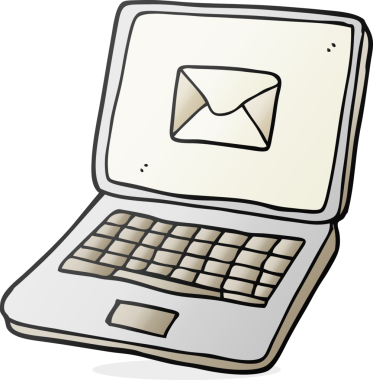 Bir insan tarafından çizilmiş mesaj sembollü el yazısıyla çizilmiş dizüstü bilgisayar.