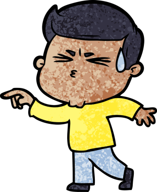 Bir insan tarafından çizilmiş terleyen çizgi film adamı.