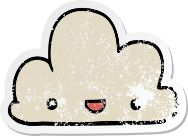 Bir insan tarafından çizilmiş küçük mutlu bir bulutun sıkıntılı çıkartması.