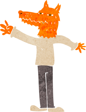 Bir insan tarafından çizilmiş tilki adam.