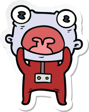 Bir insan tarafından çizilmiş garip uzaylı çizgi filminin çıkartması.