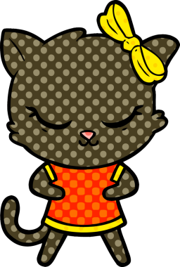 Bir insan tarafından çizilmiş sevimli çizgi film kedisi.