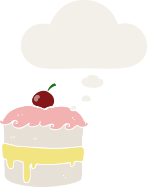 Düşünce baloncuklu çizgi film pastası insan tarafından çizilmiş.