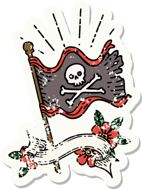 Bir insan tarafından çizilmiş eski dövme stili korsan bayrağı.