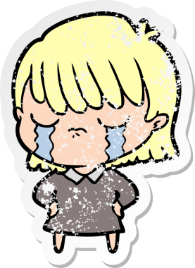 Bir insan tarafından çizilmiş ağlayan karikatürlü bir kadının sıkıntılı çıkartması.