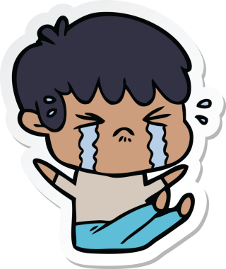 Bir insan tarafından çizilmiş ağlayan bir çizgi film çocuğunun çıkartması.