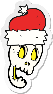Bir insan tarafından çizilmiş kafatası üzerinde bir karikatür noel şapkası.