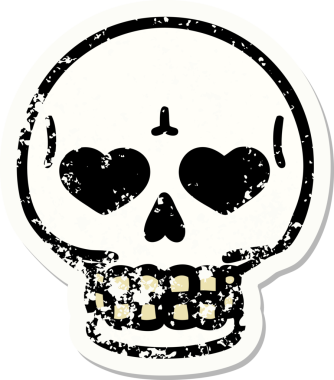 Bir insan tarafından çizilmiş geleneksel bir kafatası stili dövmesi var.