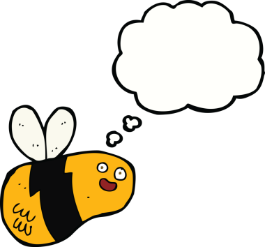 Bir insan tarafından çizilmiş düşünce balonlu çizgi film arısı.