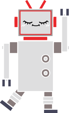 Bir insan tarafından çizilmiş düz renkli bir robot karikatürü
