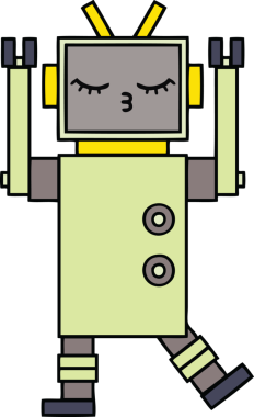 Bir insan tarafından çizilmiş sevimli bir robot karikatürü.