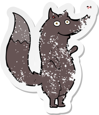 Bir insan tarafından çizilmiş sallanan bir kurdun gerilmiş çıkartması.