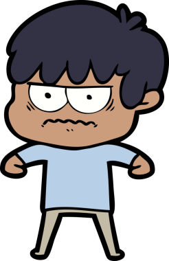 Bir insan tarafından çizilmiş sinirli çizgi film çocuğu.