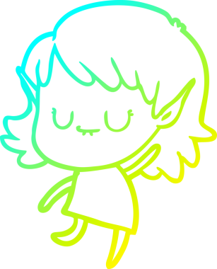 Bir insanın çizdiği elbiseyi giyen mutlu bir elf kızı çiziyor.