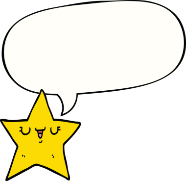 Bir insan tarafından çizilmiş konuşma balonu olan çizgi film yıldızı.