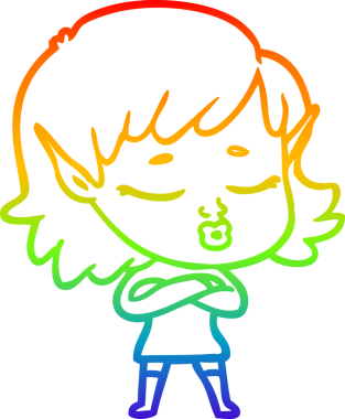 Gökkuşağı gradyan çizgisi bir insan tarafından çizilmiş güzel bir elf kızı çizimi