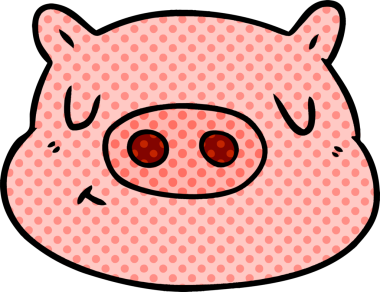 Bir insan tarafından çizilmiş domuz suratlı çizgi film.