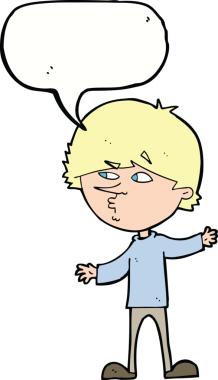 Bir insan tarafından çizilmiş konuşma baloncuğu olan meraklı bir adam.