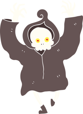 Bir insan tarafından çizilmiş dans eden ölüm iskeletinin düz renk çizimi