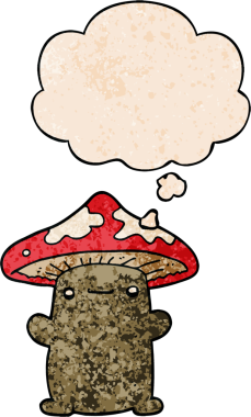 Bir insan tarafından çizilmiş grunge desenli düşünce baloncuklu mantar.