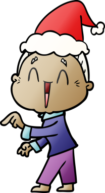 Bir insan tarafından çizilmiş Noel Baba şapkası giyen mutlu yaşlı bir kadının el çizimi karikatürü.