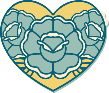 Geleneksel kalp stili dövme çıkartması ve bir insan tarafından çizilmiş çiçekler.