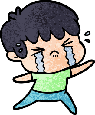 Bir insan tarafından çizilmiş ağlayan çizgi film çocuğu.