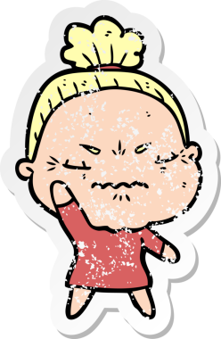 Bir insan tarafından çizilmiş, sıkıntılı bir karikatür çıkartması.