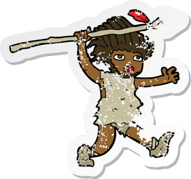 Bir insan tarafından çizilmiş mağara adamının gerilmiş çıkartması.