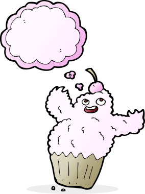 Bir insan tarafından çizilmiş düşünce balonlu kek canavarı.