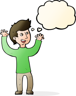 Bir insan tarafından çizilmiş düşünce balonlu mutlu adam çizgi filmi.