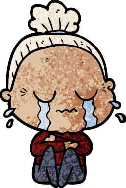 Bir insan tarafından çizilmiş ağlayan yaşlı kadın çizgi filmi.