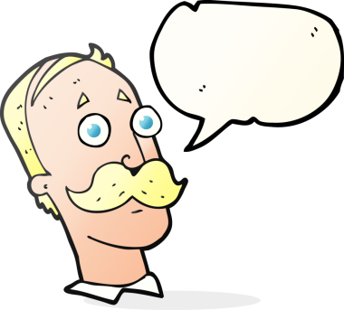 Bir insan tarafından çizilmiş bıyıklı serbest konuşma balonu karikatürü adam.