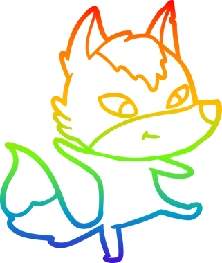 Gökkuşağı gradyan çizimi, bir insan tarafından çizilmiş dost canlısı bir kurt çizgi filmi.