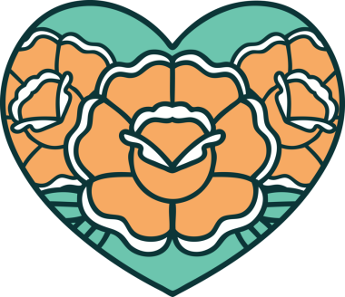 Bir insan tarafından çizilmiş kalp ve çiçeklerin ikonik dövme şekli