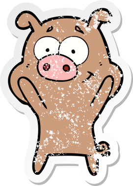 Bir insan tarafından çizilmiş mutlu çizgi film domuzunun sıkıntılı çıkartması.