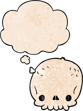 Bir insan tarafından çizilmiş grunge desenli düşünce baloncuklu kafatası.