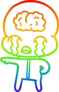 Gökkuşağı gradyan çizgi çizimi bir insan tarafından çizilmiş büyük beyin uzaylısının ağlaması