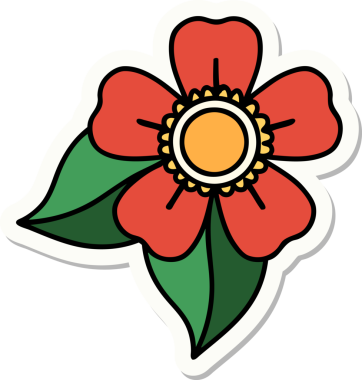 Bir insan tarafından çizilmiş geleneksel bir çiçek stiliyle dövme çıkartması.