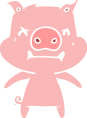 Bir insan tarafından çizilmiş kızgın düz renkli çizgi film domuzu.