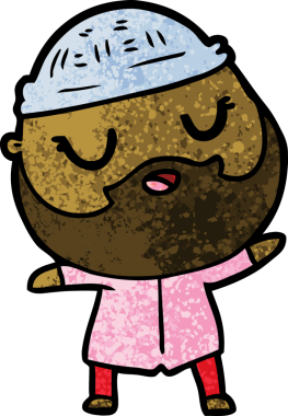 Bir insan tarafından çizilmiş sakallı bir çizgi film adamı.