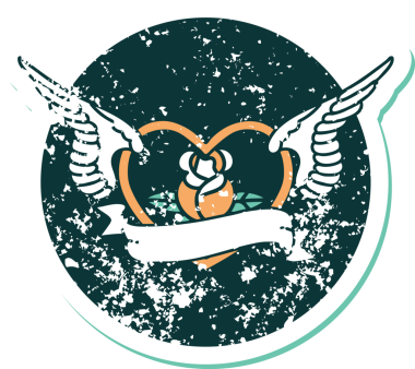 Bir insan tarafından çizilmiş çiçek ve pankartıyla uçan bir kalbin sembolik dövmeli resmi.