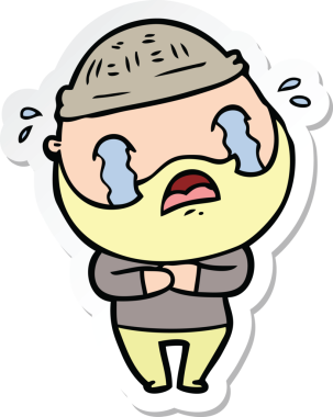 Bir insan tarafından çizilmiş ağlayan sakallı bir adamın çıkartması.