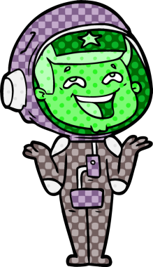 Bir insan tarafından çizilmiş gülen astronot çizgi filmi.